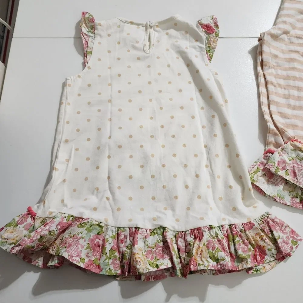 Girls Embroidered Easter Bunny Spring Floral Tank & Ruffled Pants Set Size 6x